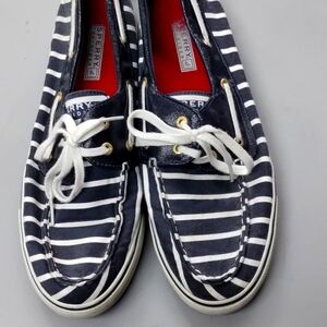 Sperry Top-Sider For J Crew Sz 10 Biscayne Navy White Stripe Boat Shoes Loafers